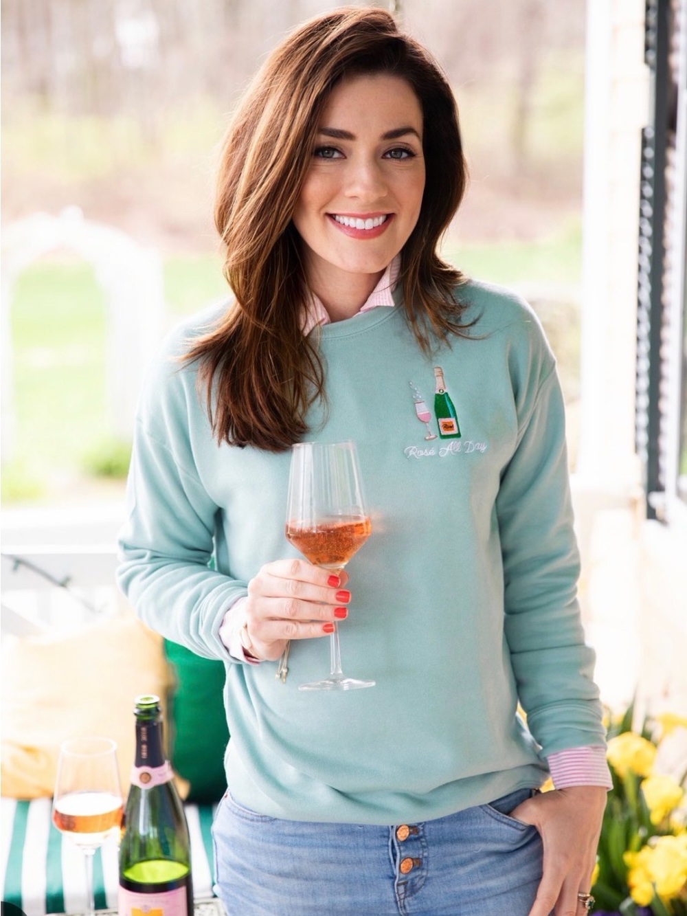 Kiel James Patrick Seafoam Green Embroidered Crewneck